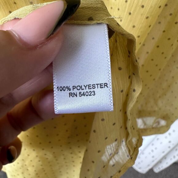 Banana Republic Sheer Waterfall Front Ruffles Polka Dot Button Down Blouse XL - Picture 8 of 9